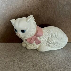 Vintage White Kitten Cat with Pink Ribbon Home Interiors Homco Wall Plaque
